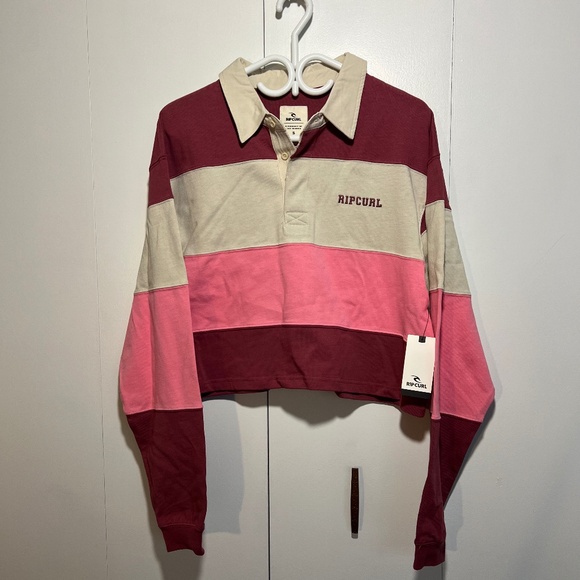 Rip Curl NWT - Cropped Rugby Top - Pink - S - Picture 1 of 3